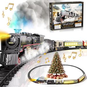 Funwee Train Set for Under Christmas Tree,Electric Train Toy with Smokes,Lights and Sound, Locomotive Train Model with Track,Birthday Gifts Idea for 3 4 5 6 7+ Years Old Toddler Boys and Girls