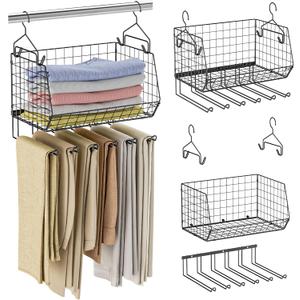 X-cosrack 2-Packs Hanging Closet Organizers and Storage with Pants Hanger, Collapsible Hanging Closet Shelves, Adjustable Hanging Organizer for Closet & RV, Black Large (2 Packs(16.5*12.2*19.3 inches))