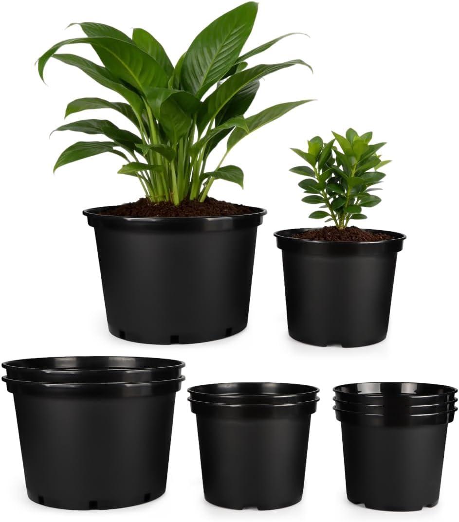 RooTrimmer 3/5/7 Gallon Nursery Pots 9 Pack Set, Plastic Planter with Drainage Holes Round, Sturdy, Deep Design for Indoor/Outdoor Plants