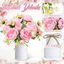 6 Sets Artificial Peonies Flower Peony Bouquet with Galvanized Metal Pot Silk Fake Peonies Faux Flower Arrangements for Wedding Table Centerpiece Party Home Room (Pink)