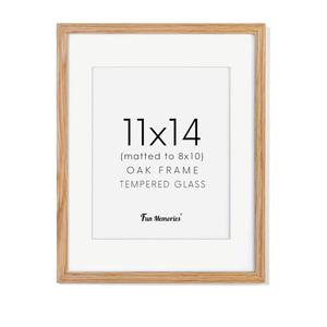 Fun Memories 11x14 Picture Frame, Solid Oak Wood 11 x 14 Photo Frames for Wall, 11 by 14 Frames with Tempered Real Glass, 11x14 Picture Frame with Mat for 8x10, Wooden Wall Gallery 11 x 14 Frame Set