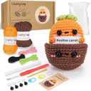 WaldyWop Beginner Crochet Kit for Kids: Wobbles Crocheting Starter Kits for Girls - Learn to Crochet Set w/Step-by-Step Video - Complete Knitting Kit, Easy Crochet Yarn, Birthday Gifts for Women (Carrot)