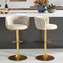 ABET Beige Gold Bar Stool Set of 2, Adjustable Height with Woven Backrest
Luxury Velvet Upholstery, Swivel Counter Chairs with Footrest for Comfort, Suitable for Kitchen Island, Home Bar or Cafe