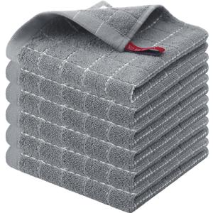 Homaxy 100% Cotton Terry Kitchen Dish Cloths, Ultra Soft and Absorbent Dish Towels for Kitchen, Suitable for Drying and Washing Dishes, 6 Pack, 12 x 12 Inches, Grey