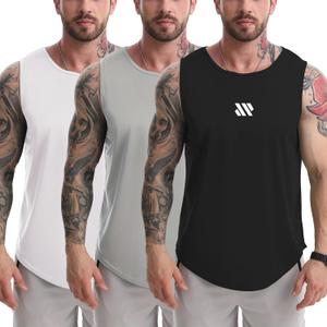 Men's Tank Tops 3 Pack Muscle Shirts Sleeveless Dry Fit Gym Workout Tank Top Mesh Material Quick Dry Athletic Running (Medium, Black+white+gray)