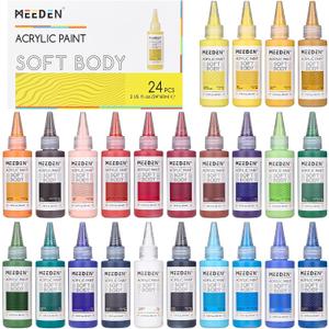 MEEDEN Soft Body Acrylic Paints Set: Matte Finish 24 Colors x 60ml/2oz Fluid Acrylic Paints for Art Painting on Canvas Wood & Glass for Students Adults Artists