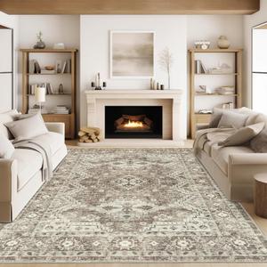Rugland 8x10 Area Rugs - Stain Resistant Washable Rug, Anti Slip Backing Rugs for Living Room, Vintage Tribal Area Rugs (TPR07-Ivory, 8'x10')