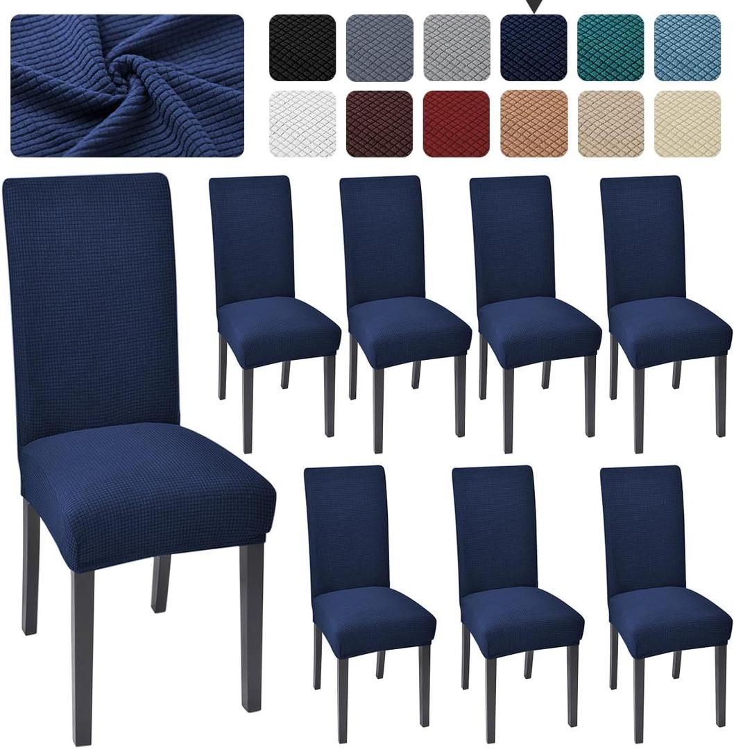 Aertiavty Chair Covers for Dining Room Set of 8 Kitchen Chair Seat Covers, Dining Room Chair Covers Chair Slipcover Parsons Chair Covers, Navy Blue