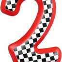 16 x Racing Car Theme Birthday Candles, Number Candles for Birthday Party Cake Decoration Supplies (Red, Number 2)