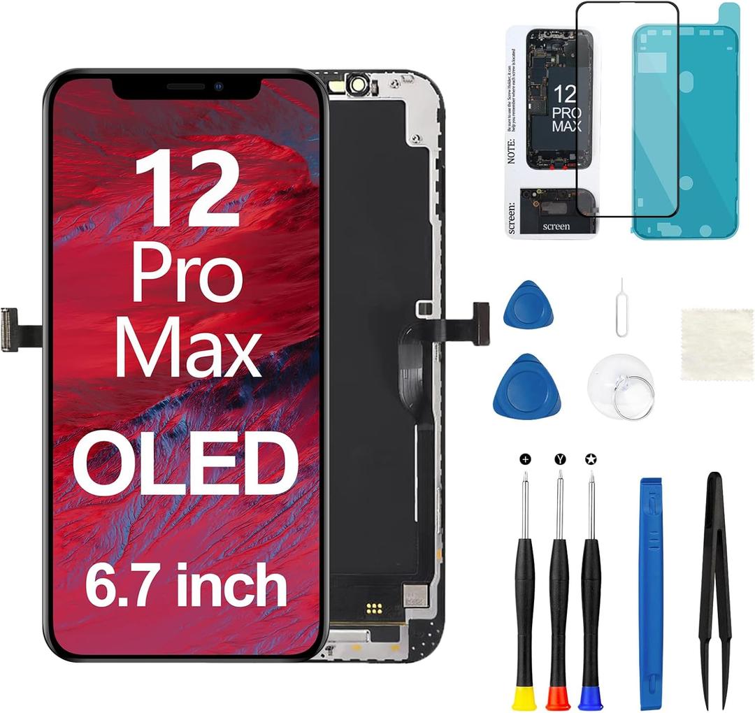 OLED Screen for iPhone 12 Pro Max Screen Replacement 6.7 inch [OLED, NOT LCD], 3D Touch Display Full HD Digitizer Frame Retain Face ID Full Assembly A2411 A2342 A2410 A2412 with Repair Tools Kit