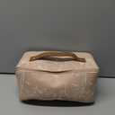 EACHY Travel Makeup Bag,Large Capacity Cosmetic Bags for Women,Waterproof Portable Pouch Open Flat Toiletry Bag Pattern Makeup Bag (F-Brown-Large)