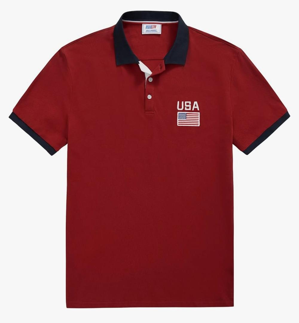 Arvilhill Men's American Flag Polo Shirts Patriotic Golf Polos 1776 Cotton Pique Tee Tops ,Red, XL