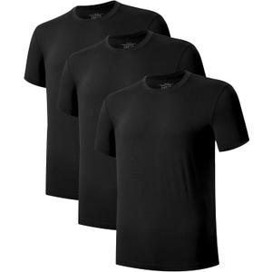 COLORFULLEAF Men's Crew Neck Undershirts Bamboo Short Sleeve Tees Slim-fit T-Shirts (Black, XL)