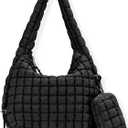 Puffer Tote Bag for Women Large Quilted Puffy Lightweight Carryall Crossbody Tote Bag for Women (Black)