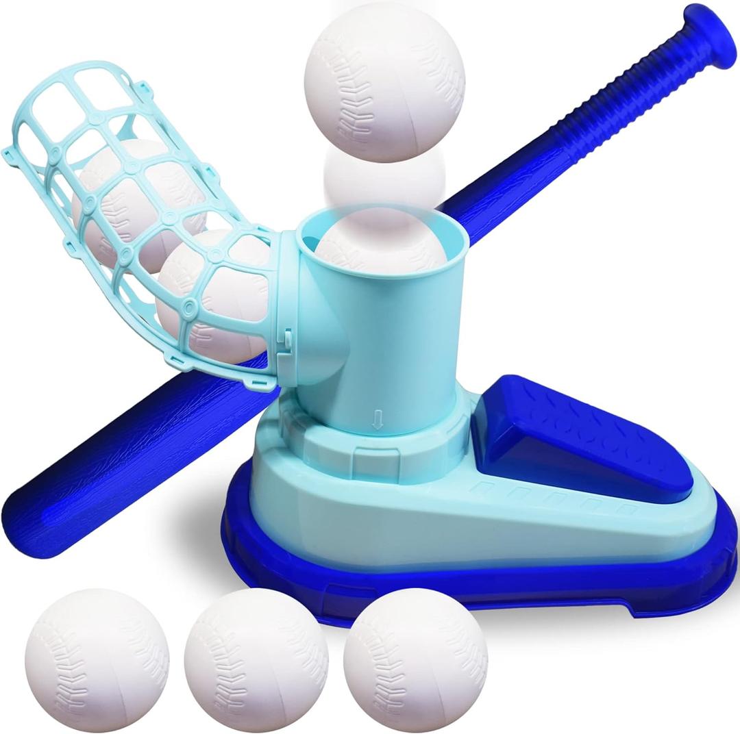 ArtCreativity Baseball Pitching Machine for Kids, Pop A Pitch Baseball Batting Kids Pitching Machine Toy with Collapsible Bat + 3 Baseballs, Trainer for Batting Practice, Outdoor Fun