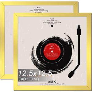 Vinyl Record Frame for the Wall Display Album Cover, Gold 12.5 x 12.5 Frame for any 12 Inch LP Record with Cover - 2 Packs/Gold