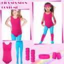 Giegxin Kids 80s Workout Costume Halloween Outfit Accessories Retro Neon Leotard Legging Headband Wristband Leg Warmers (Pink, S)