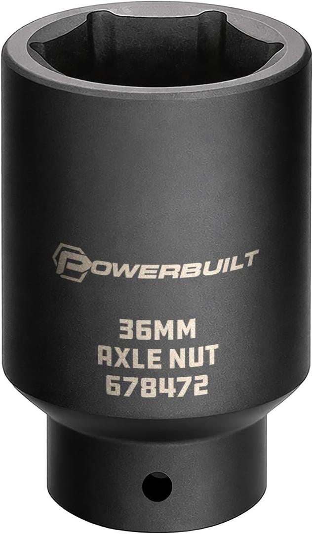 Powerbuilt 1/2-inch Drive Axle Nut Socket, 36mm 6 Point Extra Deep, Remove Front Wheel Drive Axle Shaft Nuts, Pin Hole - 648472, Black