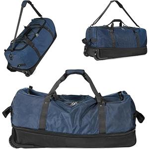 1680D Oxford Foldable Duffle Bag with 2 Wheels,110L to 146L Expandable Soft Sided Rolling Travel Bag,Navy