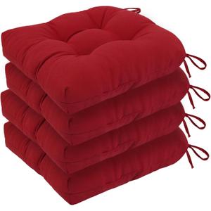 idee-home Outdoor Chair Cushions Set of 4, Patio Chair Cushions Thick 19 x 19 x 5 Inch Tufted Seat Cushions for Outdoor Furniture Waterproof with Ties, Dining Pads Red, 19x19x5 Inch-U Shaped
