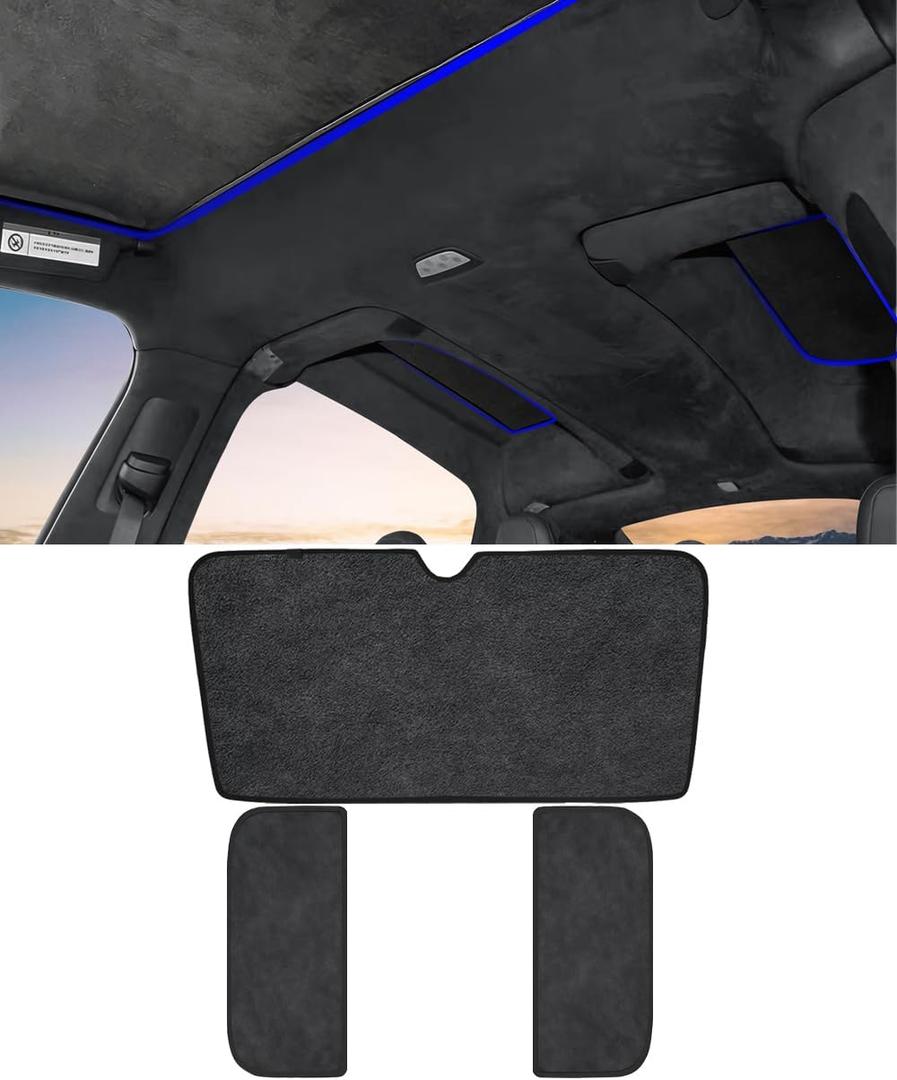 Windshield Sunshade Glass Roof Sun Shade Compatible with Tesla Model X 2021-2025,Premium Soft Suede Falcon Wing Sunroof Sun Shade Heat Insulation Anti-UV (3PCS)