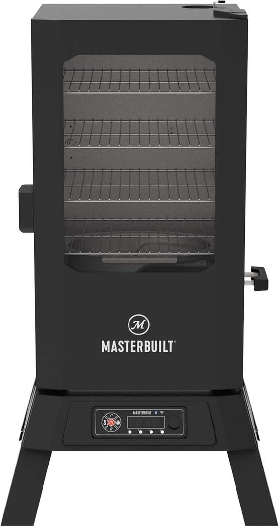 Masterbuilt710 WiFi Digital Smoker, Vertical Design, 711 Cooking Sq. Inches, 4 Chrome Coated Smoking Racks, Wood Chip Loader, Electric Fuel Source to Plug in and Start Cooking, Black Model MB20070924 (30-inch Digital with Window, Legs & Wifi)