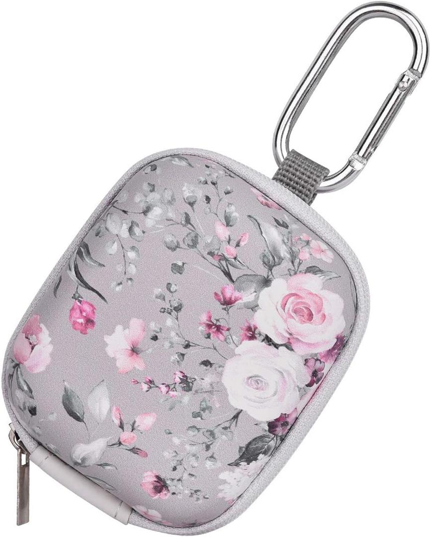 Earbud Case, AIRSPO Airpods 4 Case Airpods Pro 3rd Generation Galaxy Buds 4/3/FE Earphone Organizer Carrying Case Small Storage Bag Hard EVA Shockproof Cover with Carabiner Clip (Grey Pink Rose)