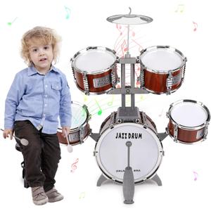 Toy Drum Set for Kids Ages 3-5 Toddler Jazz Drum Kit with 5 Drums Musical Instruments Toys for 3 4 5 Year Old Boys Girls Gifts (Brown)