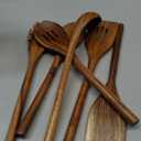Acacia Wood Utensils Set - 6 Piece Handmade Wooden Spoons for Cooking, Natural Acacia Wood Kitchen Utensils for Non-stick Cookware, Turner, Serving Spoon, Slotted Spoon, Soup Ladle, Spaghetti