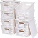 Plastic Storage Baskets with Lid-Plastic Storage Containers Stackable Storage bins: Storage Baskets for Organizing Shelves Drawers Desktop Closet Playroom Classroom Office,8 Pack-White10.2x7.2x4.1Inch