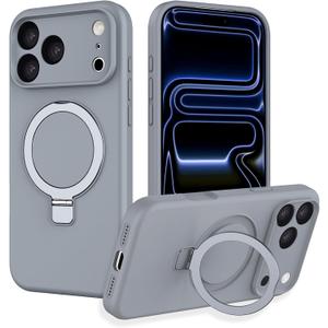 IYH Magnetic Case for iPhone 17 Pro 6.3" with Invisible Stand [16FT Military Protection] Liquid Silicone Cover, Gray