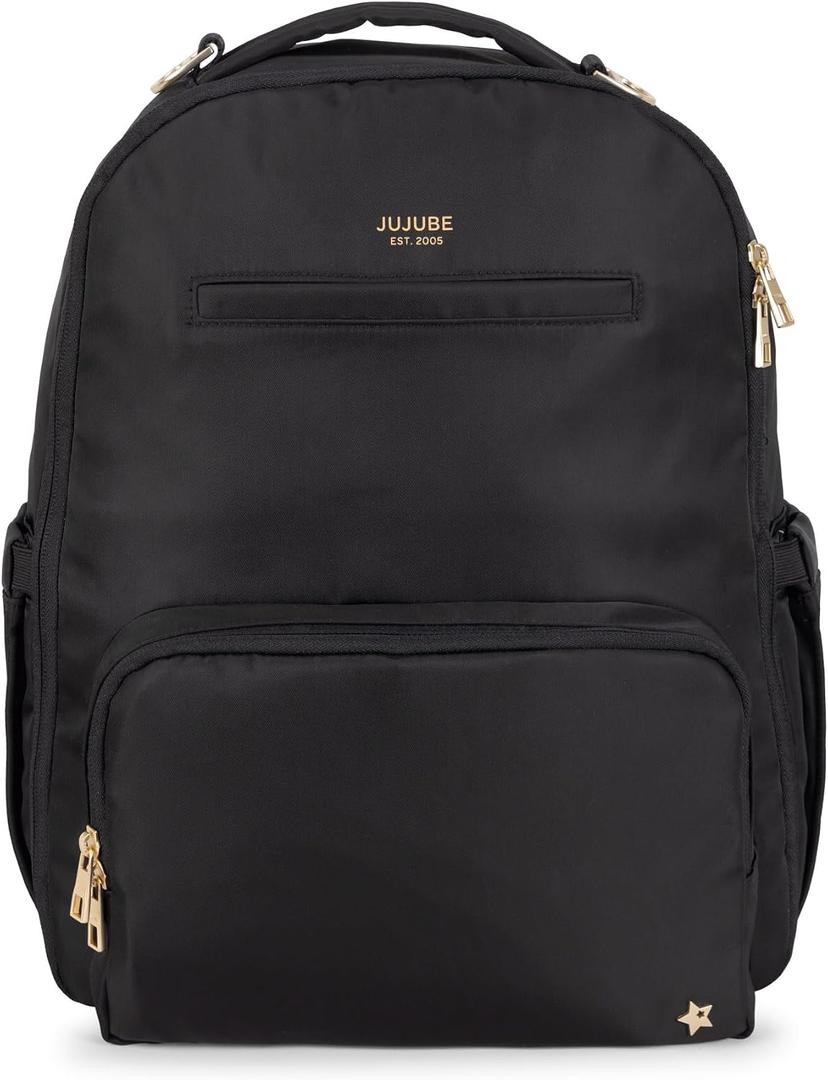 JuJuBe New Classic Diaper Bag Backpack with Portable Changing Pad, Stroller Straps, Large Travel Backpack for Boy or Girl, Carrying Baby Bottles, Wipes, Diapers, Pacifiers, Black, Mothers Day GIft, 16" H x 12.25" W x 6" D