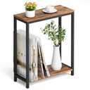SLEEPING LAMB Narrow Small Side Table for Small Space, 2 Tier Sofa Skinny End Table for Living Room, Bedroom Beside Slim Nightstand, Rustic Brown and Classic Black