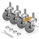 HOLKIE Caster Wheels 3 inch Locking Casters Set of 4, Threaded Stem 1/2" -13 x 1-1/2 (Diameter 1/2", Length 1-1/2") Swivel Heavy Duty Castors Gray