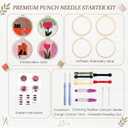 XunYee 4 Sets DIY Punch Needle Kits for Adult Beginners Cute Cat with Flower with Hoop Punch 8 Inch DIY Needle Embroidery Sets Starter Craft Set Easy for Adults Children Festival Gift Decoration