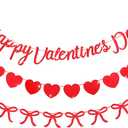 Hahafelt Valentine's Day Decorations, 3 Pcs Glitter Heart Valentines Paper Garland Banner, Valentines Backdrop Banner for Door Wall Classroom School Home, Mantel, Wall, Office, Party Favors