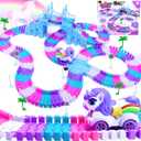 Tracks Car Toys Set for 2 3 4 5 6 7 Year Girl Toddler, 248 PCS Pink Magic Bendable Race Track Toy with 1Unicorn Car Toy and 1 Pink Train, Birthday Gift Idea for Kid