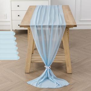 6Pack 10ft Chiffon Table Runner 29x120 Inch Sheer Romantic Table Runner for Wedding Birthday Party Bridal Shower Outdoor Decoration-Blue Mist