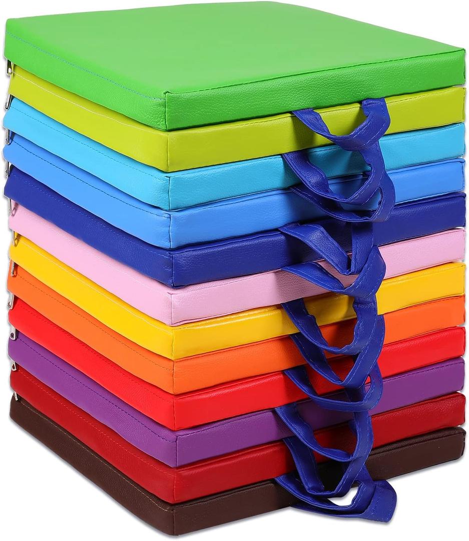 Sawysine 12 Pcs Floor Cushions Classroom Flexible Floor Seating with Handle for Kids in Home School Classroom Kindergarten Daycare Nursery (Classic Color,Square)