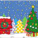 Fabric 8x6ft Cartoon Christmas Night Photography Backdrop Winter Snowy Red House PineTree Background Kid Xmas Party Decorations Photo Shooting Banner