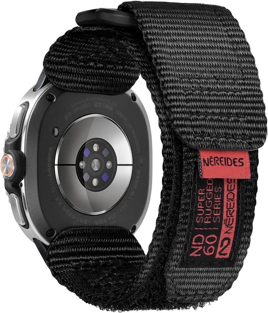 Nereides Nylon Hook and Loop Sport Band ONLY for Samsung Galaxy Watch 8 Classic (46mm) & Watch 8 (40mm/44mm), Rugged Adjustable Replacement Strap, Breathable Lightweight band for Men Women Black
