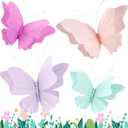 3D Hanging Butterfly Decorations, Butterfly Birthday Party Decorations, 4 Pcs Crepe Paper Butterfly Hanging Decorations for Girls, Women, Flower Garden Party Decorations (Purple Green)