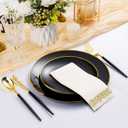 350 Pieces Black Gold Plastic Dinnerware Set, Gold Disposable Plates for Party, Include 100 Black Plates with 150 Plastic Cutlery, 50 Napkins and 50 Cups