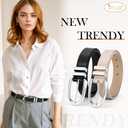 JASGOOD Women Leather Belt Fashion Waist Belt for Pants Jean Ladies Faux Leather Dress belt with Gold Buckle 2 Pack,Black+White (Beige)