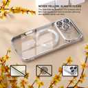 Misea Magnetic for iPhone 17 Pro Case Compatible with MagSafe [Never Yellowing] [Military Grade Drop Protection] Full Camera Lens Protector Plating Soft Clear Phone Case for Women, Silver