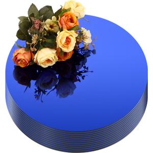 Thyle 12 Pcs 10 Inch Acrylic Round Mirrors for Tables Centerpieces Circle Mirrors Candle Plates for Wall Wedding Table Centerpieces for Baby Shower Party, Thickness 1 mm (Blue)