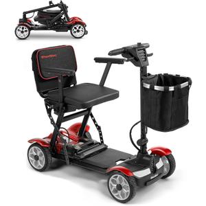 (2026 Upgrade) Lightweight Mobility Scooter for Seniors & Adults, Folding Mobility Scooters, Light Weight 24.8 Miles Trave Foldable 4 Wheeler, Removable Lithium Battery, 300lb Capacity-Gloss Red