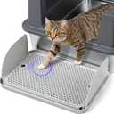 Bartuke Cat Litter Box Step with Removable Splash-Proof Baffles, Large Pet Ramp for Litter Box with Filter Function Double Layer Cat Pedal Footrest Splash-Proof Easy to Clean (Light Grey)