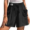 TARSE Womens Linen Shorts Elastic Waist Wide Leg Drawstring Casual Lounge Comfy 2026 Summer Beach Shorts with Pockets (L)