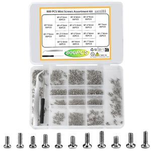Tiny Screws for Electronics, 800 pcs Mini Micro Small Phillips Pan Head Machine Screws Assortment Kit for Electronic Repair, Nickel-Plated Carbon Steel, M1/M1.2/M1.4/M1.6/M1.7